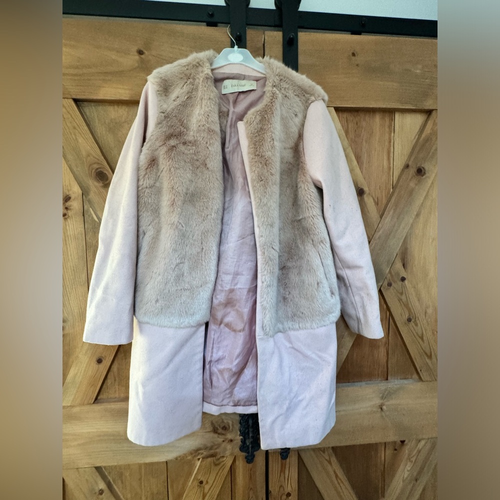 Zara blush faux fur coat